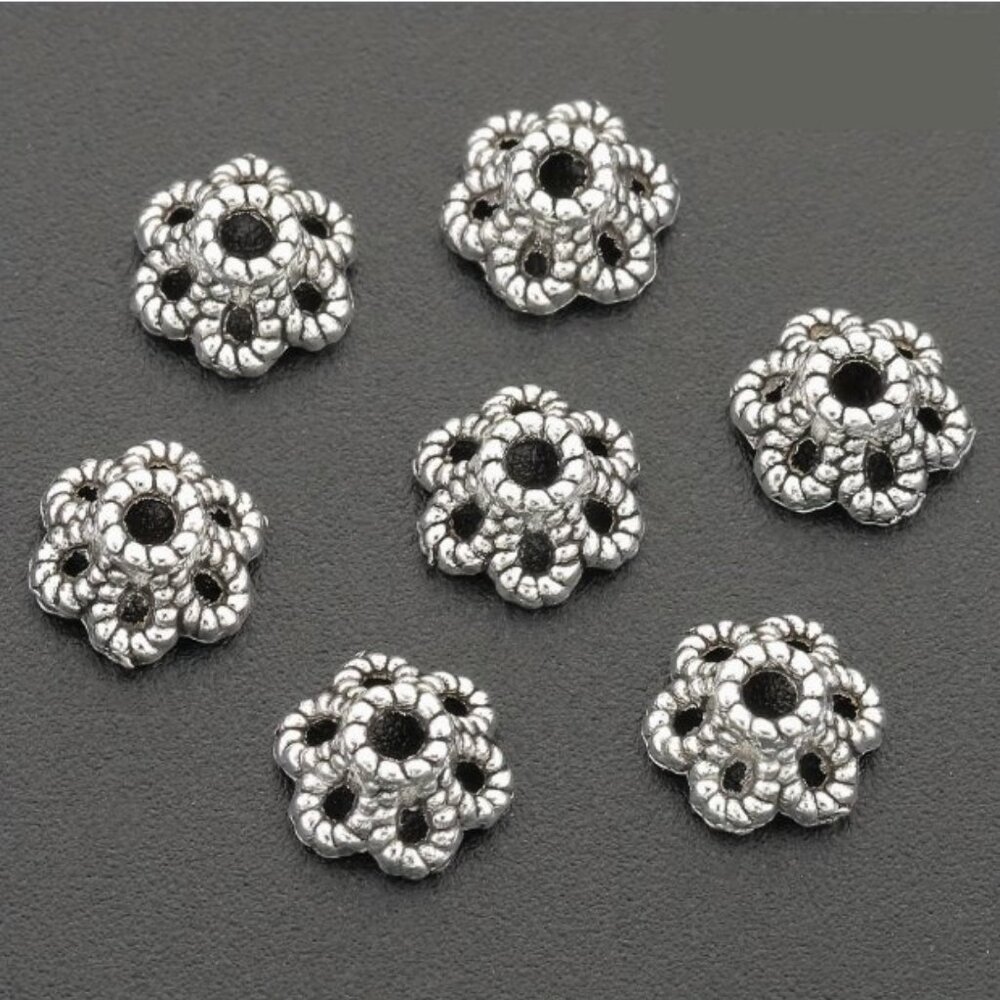 Flower Bead Caps, 6mm Vintage Hollow Floral Spacer Beads Caps  Zinc Alloy  20 pc